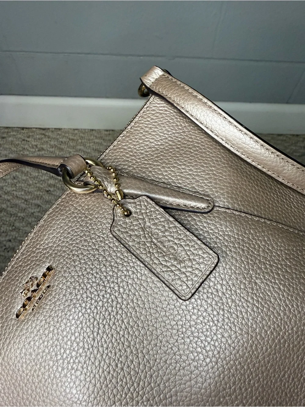 Coach Pebble Leather Small Kelsey Satchel in Metallic Beige w/ Detachable Strap